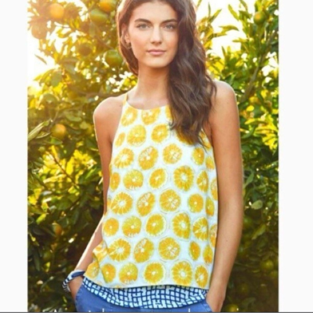 Anthropologie Porridge Lemon Print Layered Slit Back Top Size large petite